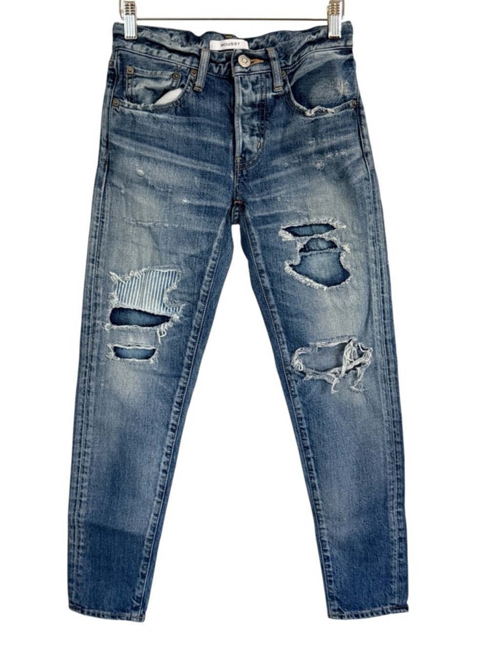 MOUSSY Vintage Distressed Patchwork Skinny Jeans Ripped Denim Women’s Size 23